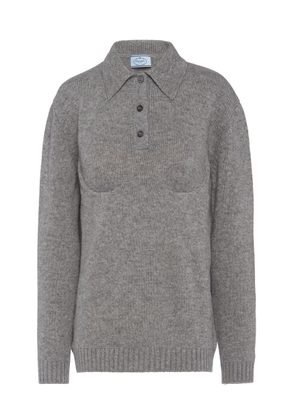 Prada Bra-Detailed Cashmere Polo Sweater - Moda Operandi