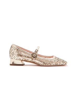Roger Vivier Tres Vivier Perforated Metallic Leather Mary Jane Pumps - Moda Operandi