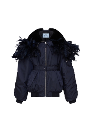 Prada Feather-Trimmed Re-Nylon Bomber Jacket - Moda Operandi