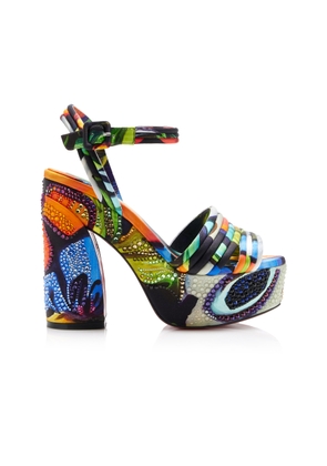 Christian Louboutin Exclusive Riviera Jane Disco Crystal-Embellished Printed Satin Platform Sandals - Moda Operandi
