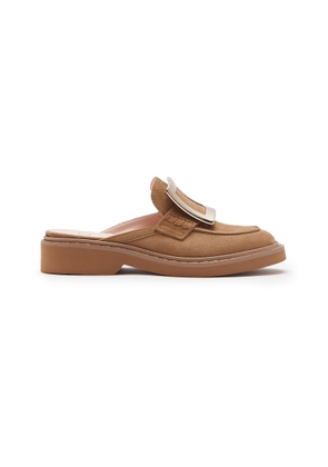 Roger Vivier Viv Rangers Buckle-Detailed Suede Mule Loafers - Moda Operandi