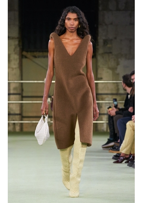 Bottega Veneta - Alpaca Mohair V-Neck Midi Dress - Brown - IT 36 - Moda Operandi
