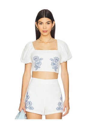 MINKPINK Sonnet Embroidered Top in White. Size M, S, XL, XS.