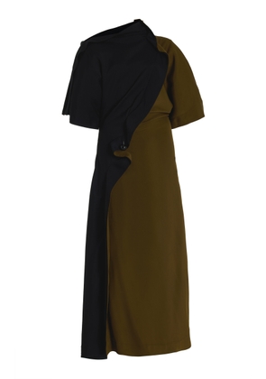 Bottega Veneta - Pierced Draped Crepe Midi Dress - Olive - IT 40 - Moda Operandi