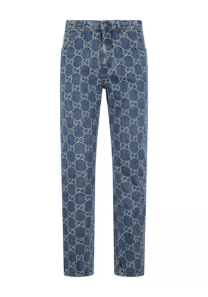 Gucci GG-jacquard mid-rise straight-leg jeans - Blue