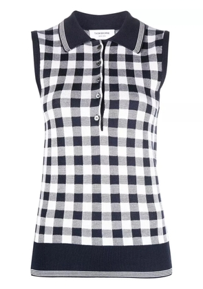 Thom Browne gingham-jacquard sleeveless polo top - Blue