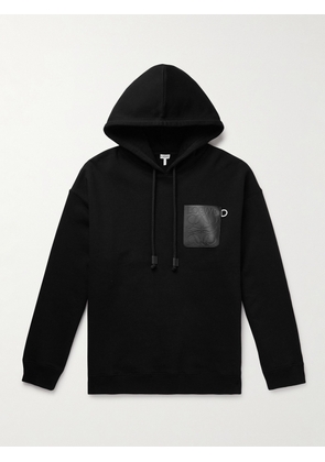 LOEWE - Logo-Debossed Leather-Trimmed Cotton-Jersey Hoodie - Men - Black - XS