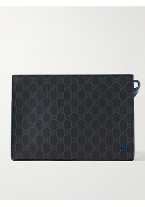 Gucci - Leather-Trimmed Monogrammed Coated-Canvas Pouch - Men - Black