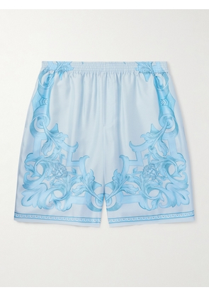 Versace - Straight-Leg Printed Silk-Twill Shorts - Men - Blue - IT 46
