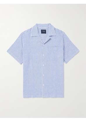 Drake's - Convertible-Collar Striped Cotton and Linen-Blend Shirt - Men - Blue - M