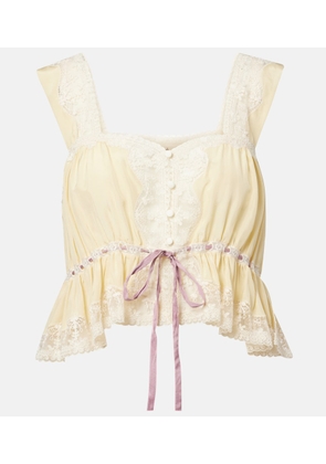 Chloe Lace-trimmed silk habotai top