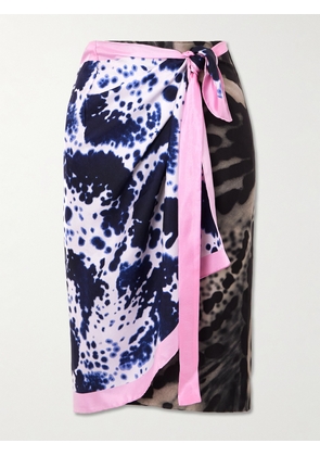 Dries Van Noten - Paneled Printed Silk-twill Midi Wrap Skirt - Blue - One size