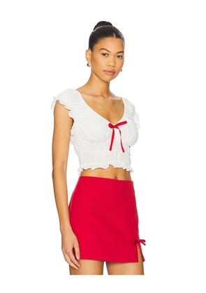 MORE TO COME Maria Ruched Top in White. Size L. Also in M, S, XS.