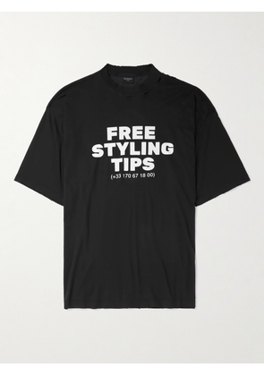 Balenciaga - Oversized Distressed Printed Cotton-Jersey T-Shirt - Men - Black - XS