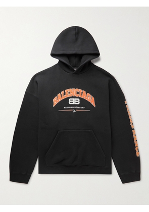 Balenciaga - Logo-Print Cotton-Blend Jersey Hoodie - Men - Black - 1