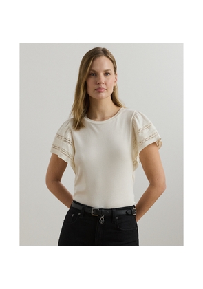 Lace-Trim Jersey Flutter-Sleeve Top