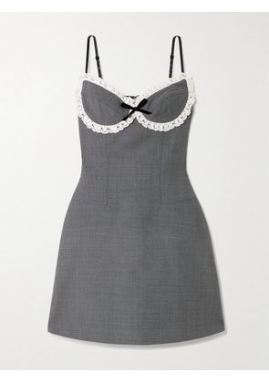 SHUSHU/TONG - Lace And Velvet-trimmed Twill Mini Dress - Gray - UK 6,UK 8,UK 10,UK 12,UK 14,UK 16