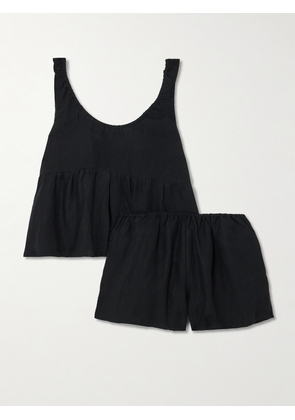 Deiji Studios - Gathered Linen Pajama Set - Black - ML,XS,XXS,XL,SM