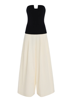 BEVZA - Carolyn Strapless Silk Wide-Leg Jumpsuit - Black/white - M - Moda Operandi