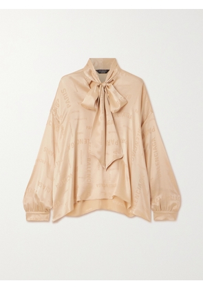 Balenciaga - Oversized Pussy-bow Silk-satin Jacquard Blouse - Neutrals - 1,2,3,4,5