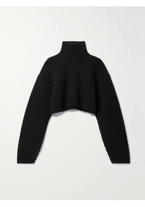 Balenciaga - Oversized Cropped Ribbed Wool-blend Turtleneck Sweater - Black - 2,4