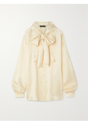 Balenciaga - Oversized Hooded Pussy-bow Satin-jacquard Blouse - White - FR 34,FR 36,FR 38,FR 40,FR 42