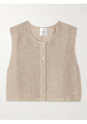 LESET - Stella Cropped Sequin-embellished Linen-blend Gauze Vest - Neutrals - x small,small,medium,large,x large