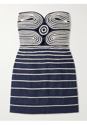 Andres Otalora - Muy Poetica Strapless Rope-trimmed Cutout Linen Mini Dress - Blue - US0,US2,US4,US6,US8