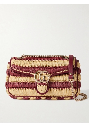 Gucci - Gg Marmont 2.0 Leather-trimmed Striped Raffia Shoulder Bag - Burgundy - One size
