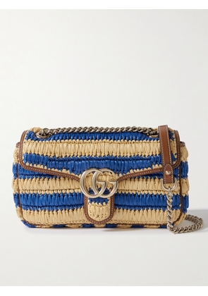 Gucci - Gg Marmont 2.0 Leather-trimmed Striped Raffia Shoulder Bag - Blue - One size