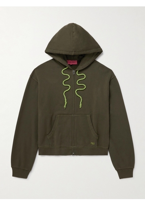 The Elder Statesman - Embroidered Cotton and Cashmere-Blend Jersey Zip-Up Hoodie - Men - Green - S