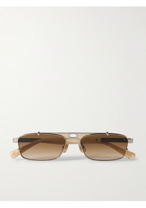 Brunello Cucinelli - Square-Frame Leather-Trimmed Gold-Tone Sunglasses - Men - Gold