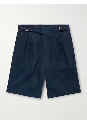 Anderson & Sheppard - Gurkha Straight-Leg Pleated Linen Shorts - Men - Blue - UK/US 30