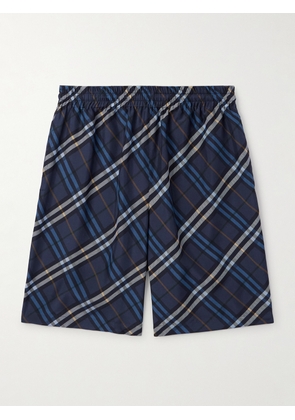 Burberry - Straight-Leg Checked Mulberry Silk-Satin Shorts - Men - Blue - S
