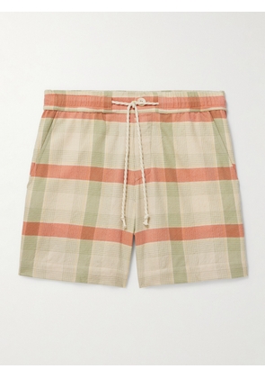 The Elder Statesman - Straight-Leg Checked Cashmere and Wool-Blend Drawstring Shorts - Men - Green - S