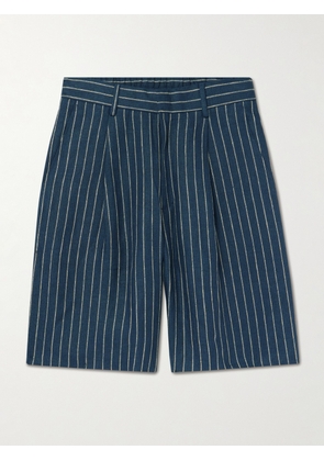 NN07 - Kay 1455 Straight-Leg Pleated Striped Linen Shorts - Men - Blue - UK/US 28