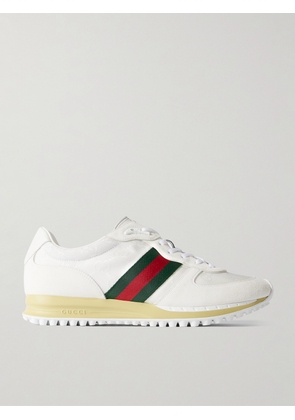 Gucci - Nora Leather and Webbing-Trimmed Suede and Canvas-Jacquard Sneakers - Men - White - UK 8