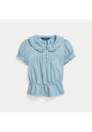 Indigo Cotton Chambray Peplum Top