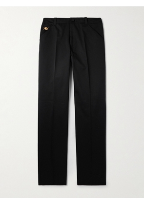 Versace - Straight-Leg Embellished Cotton-Gabardine Trousers - Men - Black - IT 44