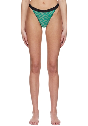 Versace Underwear Green 'La Greca' Tulle Thong
