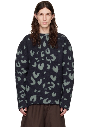 Jil Sander Blue Leopard Long Sleeve Crewneck