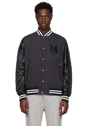 Moncler Black Detian Leather Down Bomber Jacket