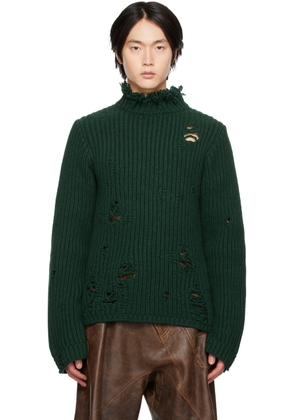 JW Anderson Green Distressed Turtleneck