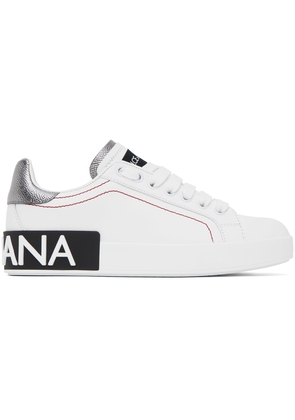 Dolce & Gabbana White & Silver Portofino Low Sneakers