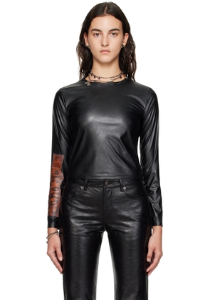 Acne Studios Black Crewneck Faux-Leather Long Sleeve T-Shirt