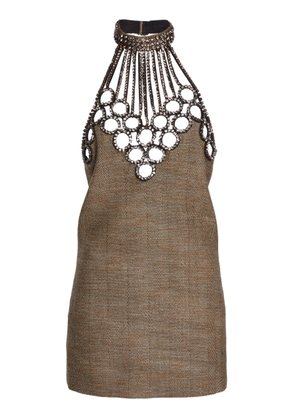 Stella McCartney - Crystal-Embellished Woven Cotton Mini Halter Dress - Light Grey - IT 38 - Moda Operandi