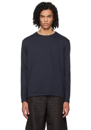 Valentino Navy Appliqué Long Sleeve T-Shirt