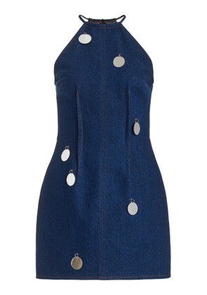 David Koma - Mirror Sequin Denim Mini Dress - Blue - UK 12 - Moda Operandi