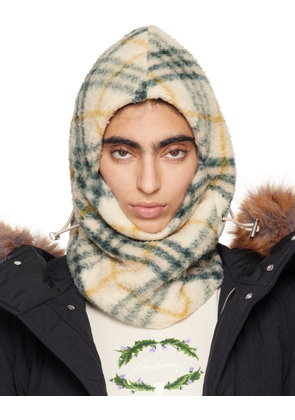 Burberry Beige & Green Check Fleece Balaclava