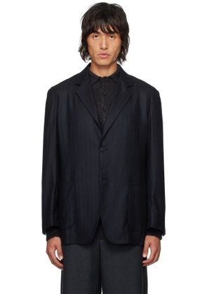 AURALEE Navy Wool Fulling Flannel Stripe Blazer